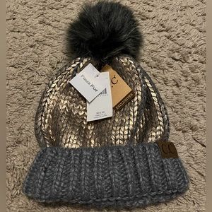CC Metallic Gold-Colored Foil Beanie NWT